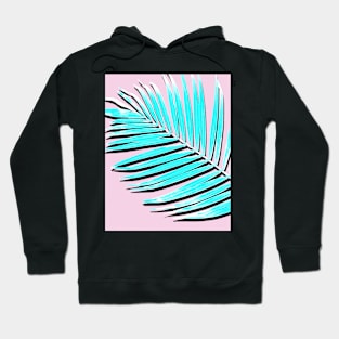 Palm print, Tropical Plant, Palm leaf, Blue, Pink,  Minimal, Tropical art, Modern Hoodie